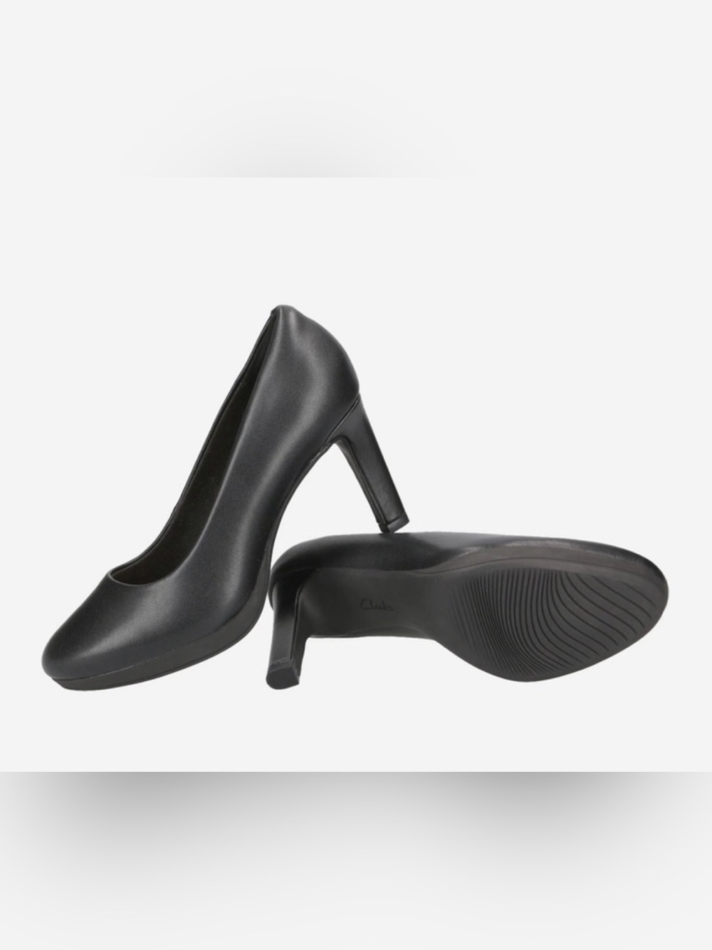 Clarks collection black leather pump heels shoes round toe cushioned size 7